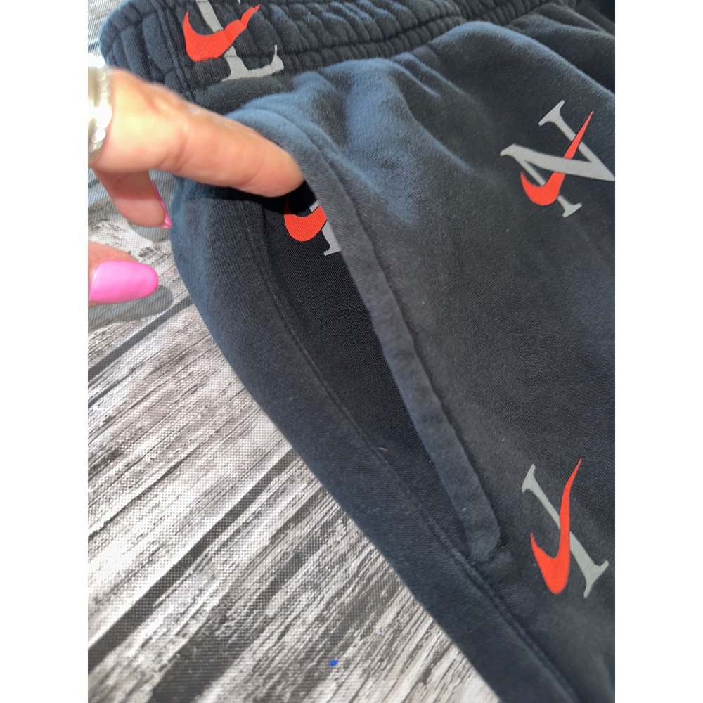 Nike Sportswear Club AOP Fleece Joggers Men large Black Red Gray Swoosh Pants - Picture 3 of 11